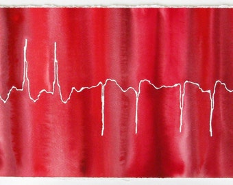 Heart Attack original watercolor ekg painting