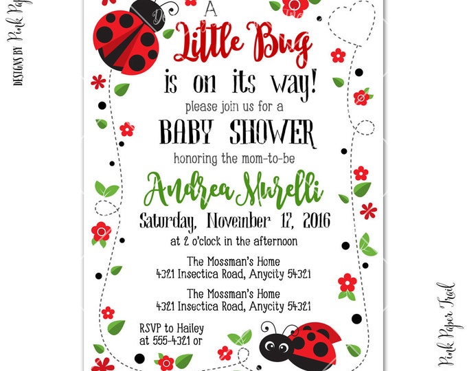 Little Bug - Lady Bug - Party Invitation - I Will Customize - Print Your Own