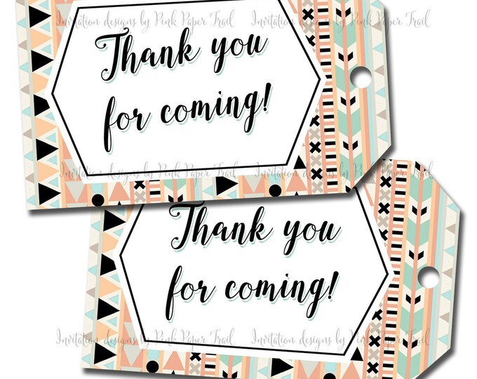Tribal Party Thank You Tags - Favor Tags - Instant Download - Print Your Own