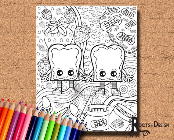INSTANT DOWNLOAD Coloring Page Peanut Butter and Jelly Art
