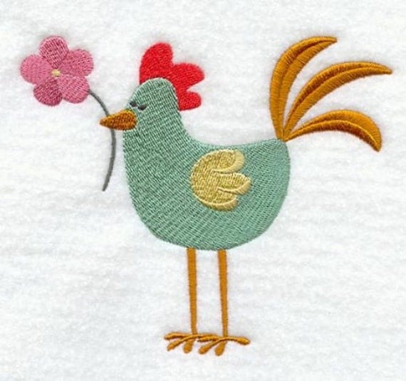 Chicken Embroidered Tea Towel Embroidered Kitchen Towel