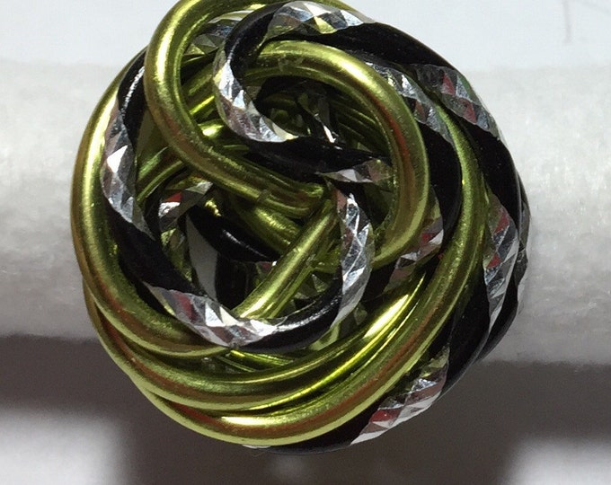 Green, Black, and Silver Statement Ring, Wire wrapped ring, Wire Rose Ring, Womens Statement Ring