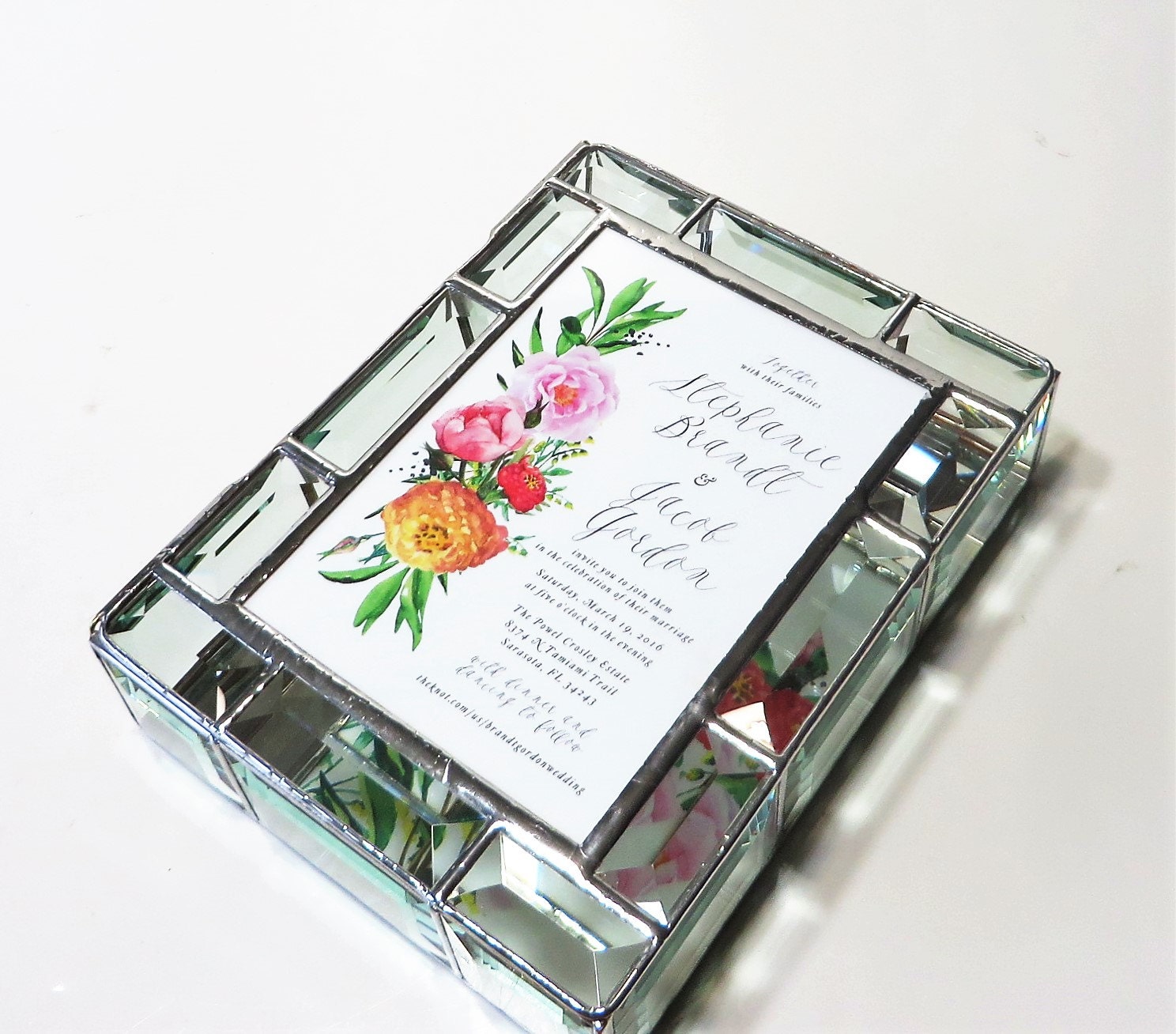 Elegant Stained Glass Keepsake Beveled Memory Box 7x9x2