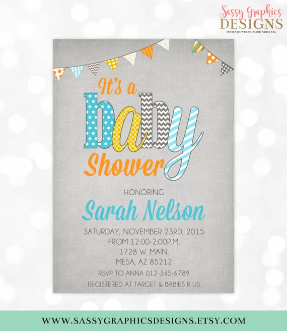 Boy Baby Shower Invite Baby Shower Invitation Pennant Banner