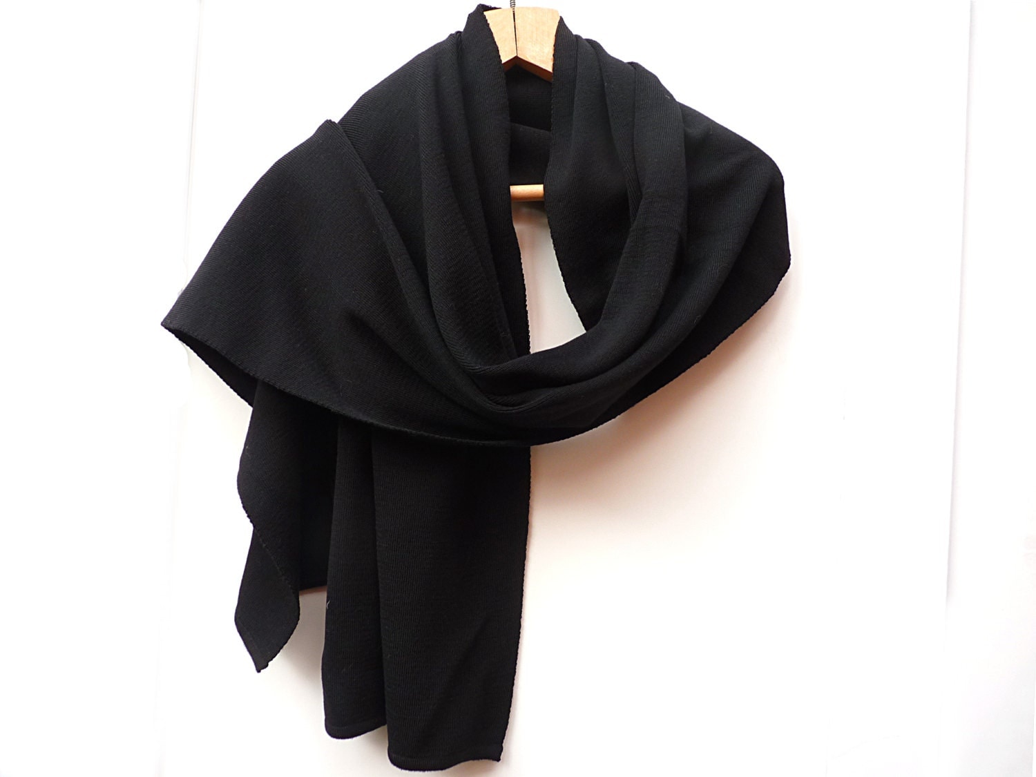 Wrap Long Scarf Black wool scarves for women merino wool