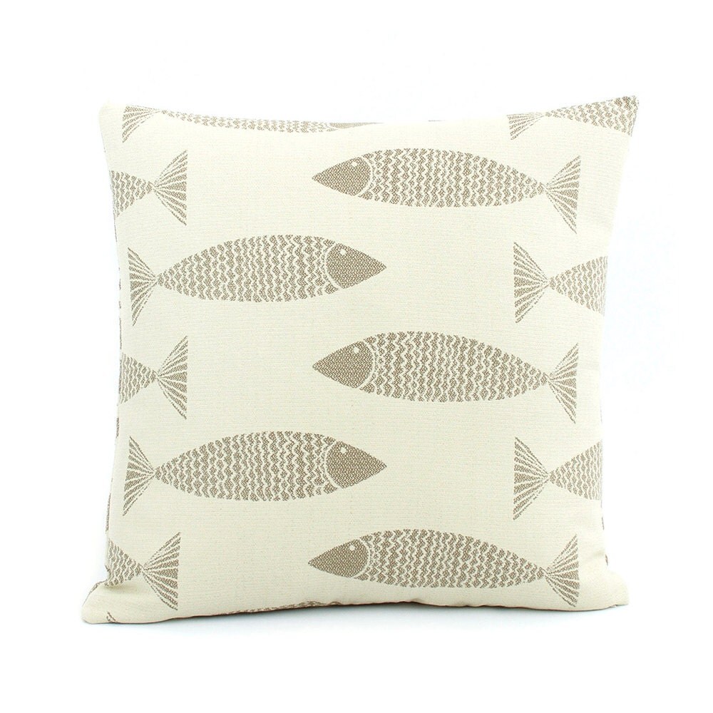 Tropical Pillow Cover 20x20" with Coral Fans, Fish Pillow, Coastal