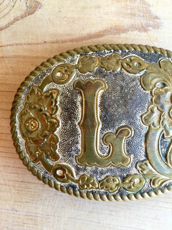 Vintage Belt Buckle Initial L Monogram Silver & Gold
