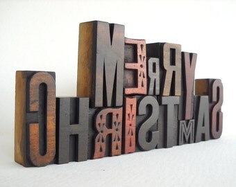 MERRY CHRISTMAS - 14 Vintage Letterpress Wood Type Alphabets Collection - LP35