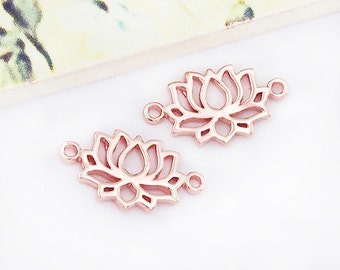 2 of 925 Sterling Silver Rose Gold Vermeil Style Lotus Links, Connectors 8x12 mm. :pg0170