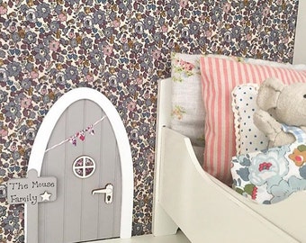 Personalised Mouse Door - Grey & Liberty Print Fabric Mouse House or Fairy Door, Maileg Mouse,