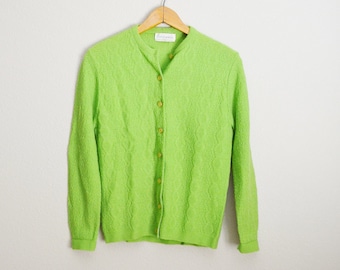 Vintage 60s Bright Lime Green Cardigan Sweater // womens small