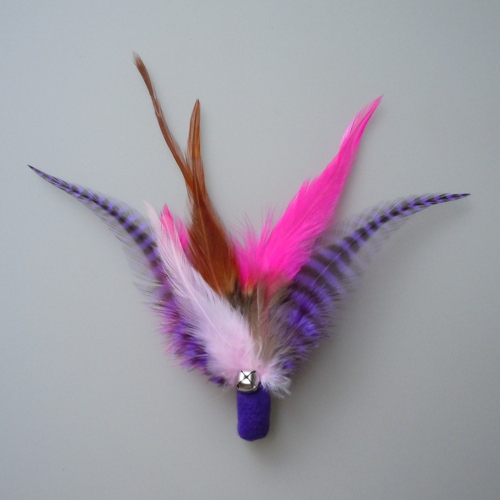 Cat Toy Purple and Pink Feather Flier with Catnip by TheCatFarm