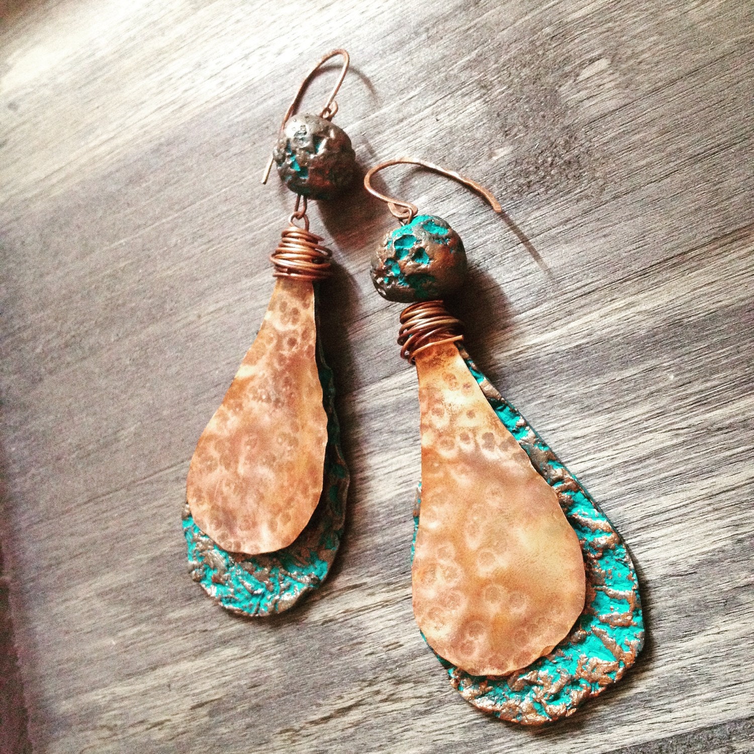 Rustic earrings turquoise earrings dangle earrings copper