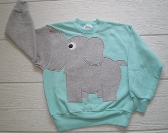 Childrens Elephant Trunk sleeve sweatshirt, sweater, elephant jumper, KIDS small ONLY, Special Deal, mint green, elephant shirt