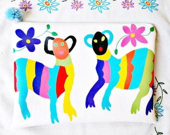 clutch purse faux leather bag otomi art hand painted purse wearable art bag clutch bag handmade