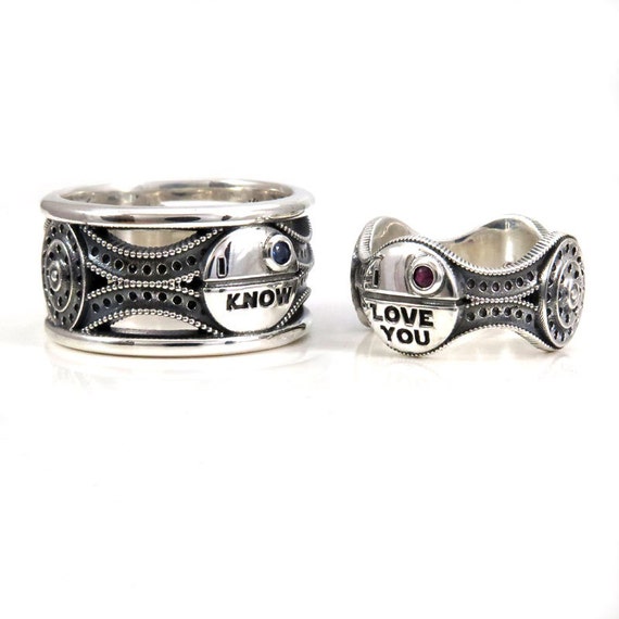 His and Hers Star Wars Ring Set Sterling Silver with Rubies