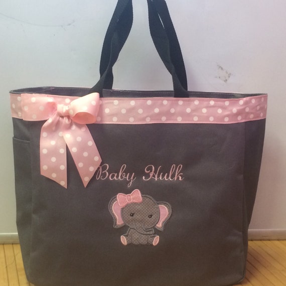 Personalized Baby Girl Elephant Diaper Bag Tote
