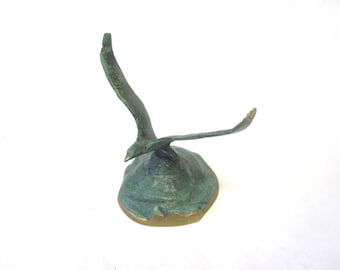 Vintage Brass Eagle Statue With Verdigris Patina Bird Figurine