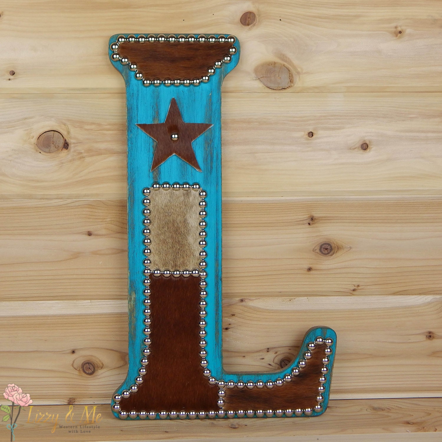 Turquoise Cowhide Wall Letter Western Home Decor Wall