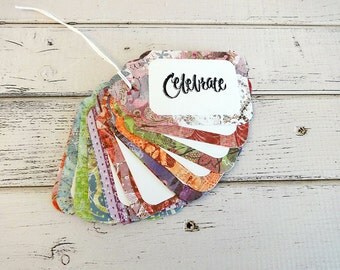 Gift Tags, Gift Tag Set, Assorted Tags, Party Tags, Paper Tags, Birthday Gift Tags, Hanging Tags, Set of 12 Large Gift Tags, Celebrate