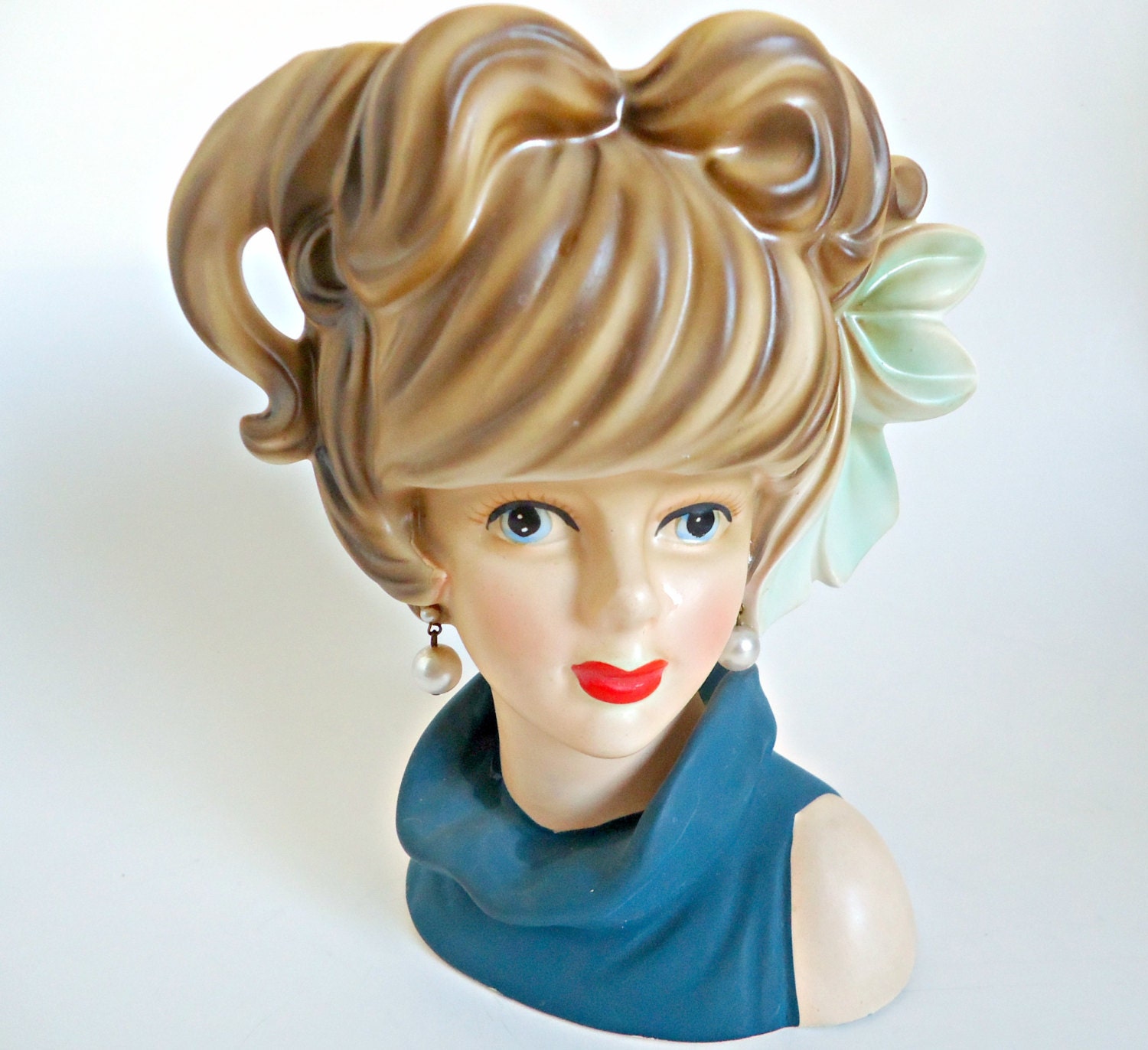 Vintage Large Head Vase Relpo K1965 Lady Head Vase Pearls