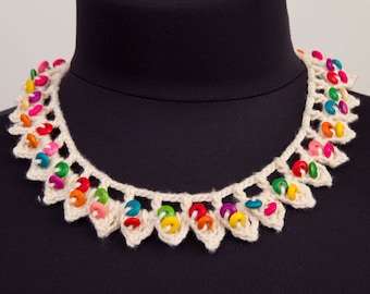 Beaded necklace,crochet oya necklace ,crochet bip necklace,crochet necklace, fiber necklace ,