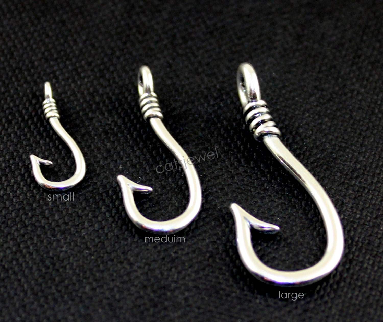 Fish Hook Small Medium or Large Hook Sterling Silver Fish