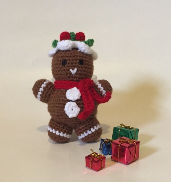 Gingerbread Man Amigurumi hand crocheted Ready to by meddywv