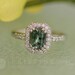 Blue Green Sapphire Engagement Ring Radiant Cut Diamond Halo Gemstone Engagement Ring Wedding Anniversary Ring