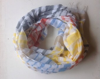 Baby Blue orange yellow and gray stripe cotton gauze scarf- women's stripe spring summer scarves shawls wraps echarpe- Ethiopian Scarf