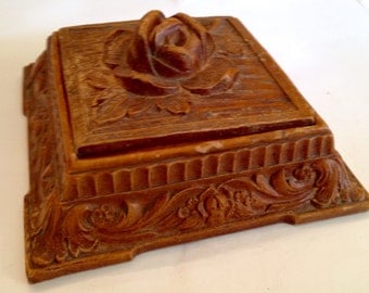 Vintage Syroco Rose Wooden Trinket Box