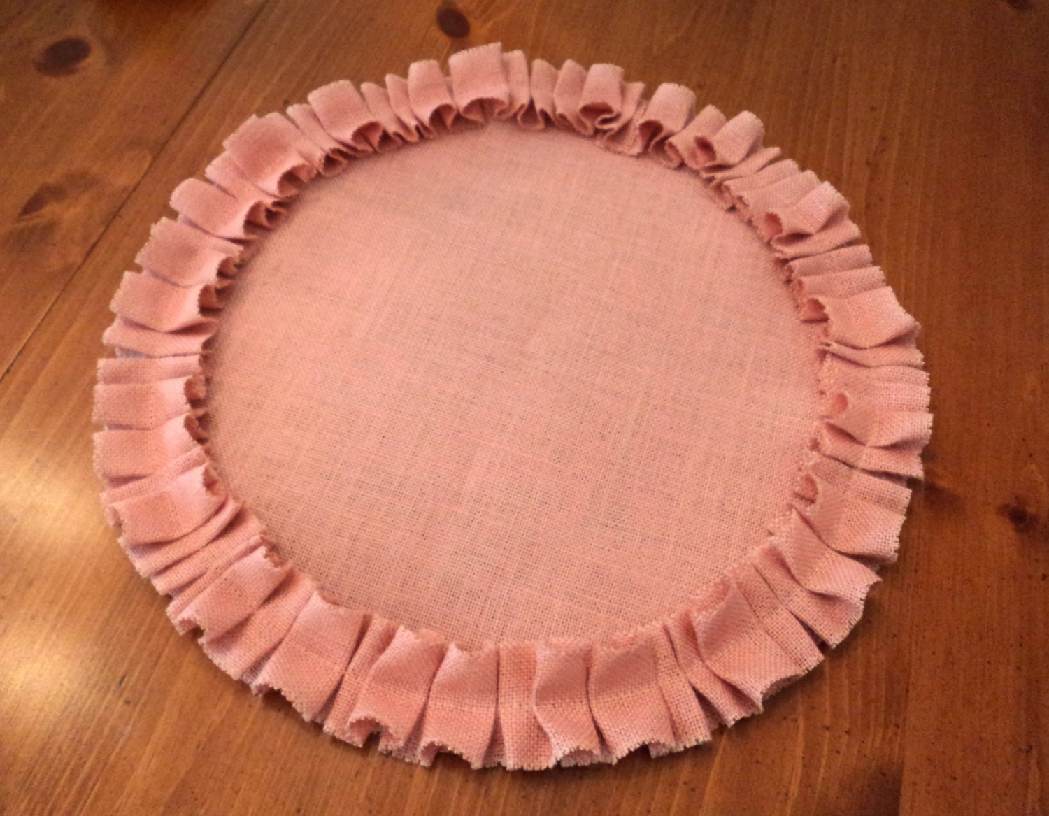 Set of 4 Choose Your Color Round Burlap Placemats with Ruffles