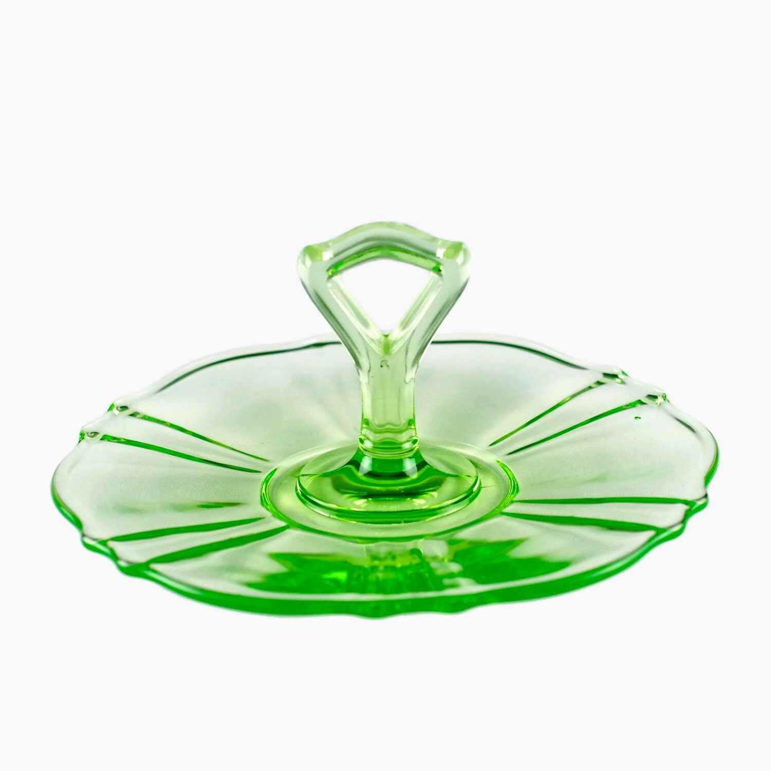 Antique Green Uranium Glass Serving Tray with by BirneyCreek