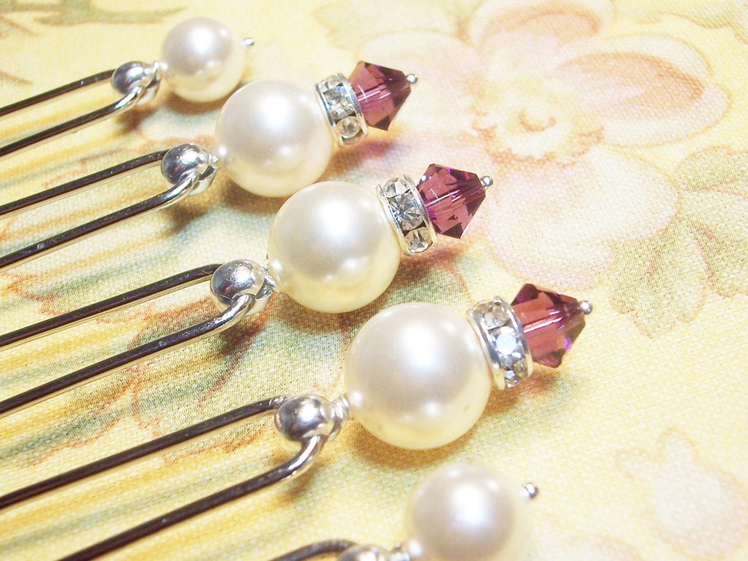 5 Pearl Hair Pins Swarovski 3