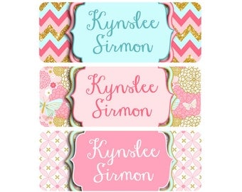 FAST SHIPPING! Name Labels, Girl, Dishwasher Safe, Waterproof, School Labels, Daycare Labels, Clothing Labels, Girl, Gold Pink Butterflies