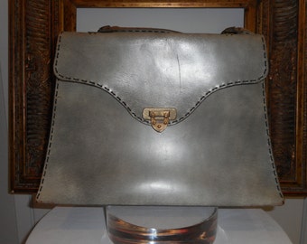 Vintage 1940/50's Large Grey Leather Handbag