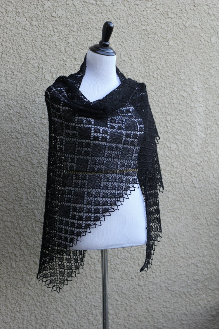 Black knit shawl black lace shawl spring shawl by katerynaG