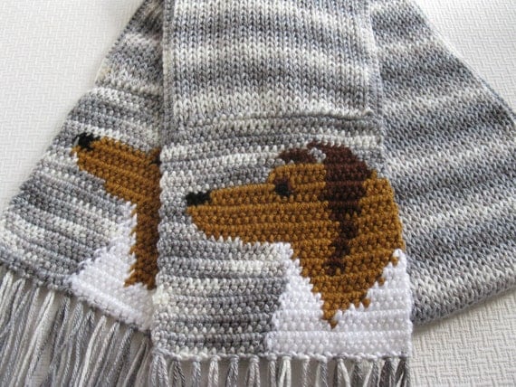 Collie Dog Scarf. Knitted scarf with collie or Shetland