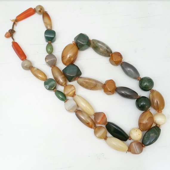 Genuine Agate Multi Shape Bead Necklace Multiple Color Stones