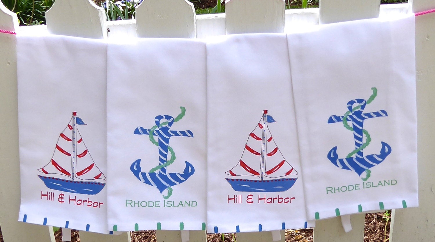 Personalized Nautical Kitchen Tea Towels choose Sailboat of