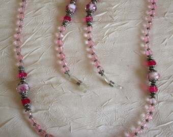 Cordon pour lunettes en petites perles Lampwork et métal argenté