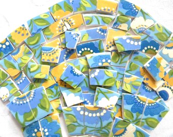 Mosaic China Tiles - Abstract Florals Designer Plates - Broken China - Recycled Plates