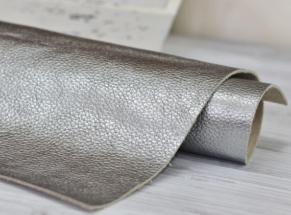 Metallic Gray Genuine Leather Silver Natural Leather