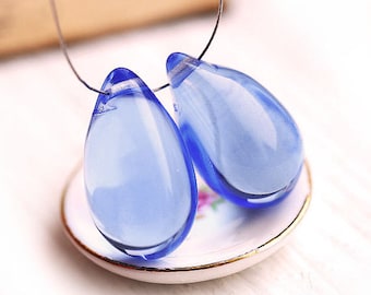 Sapphire Blue Teardrops, czech glass, blue beads, large Briolettes, beads pair - 15x24mm - 2Pc - 0880