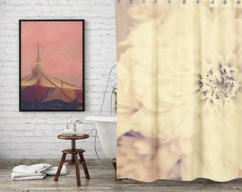 Shabby Chic Cream Flower Shower Curtain for Feminine Bathroom Decor