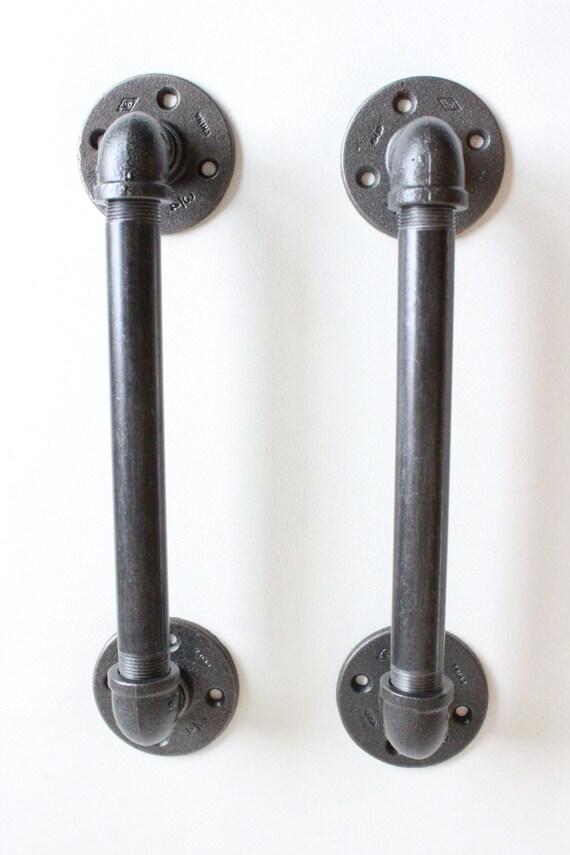 2 Industrial Door Handles Black Pipe Door pulls by HanorManor