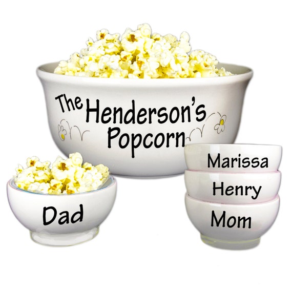 Personalized Family Popcorn Bowl Set Large Ceramic Pop Corn