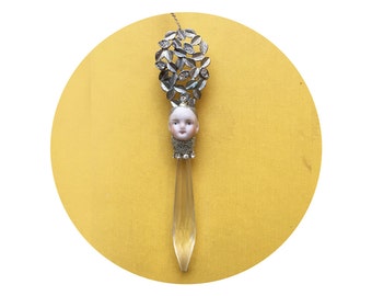 chandelier crystal pixies, doll head ornament, by Elizabeth Rosen