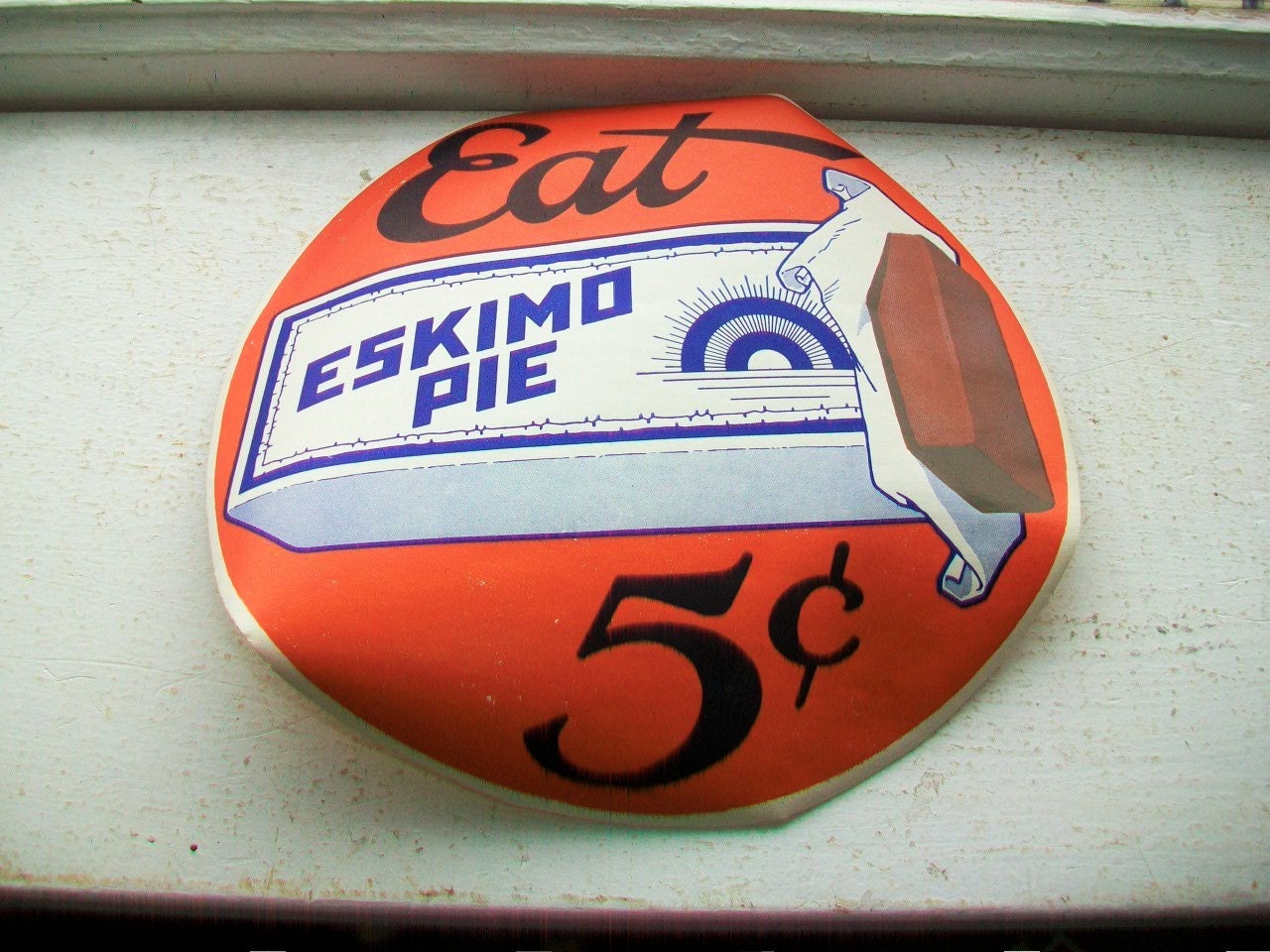 Vintage 1920s Eskimo Pie Sign Decal Sticker 7 Inch Ice Cream Sign