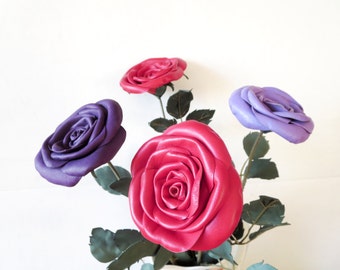 Red Leather Roses Bouquet,3rd Anniversary Gift,Valentine's Day- Bridesmaid Gift,Leather Anniversary-Christmas Gift,3 roses- Long Stem rose